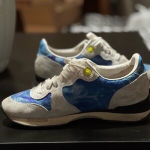 Golden Goose Blue and White Sneakers